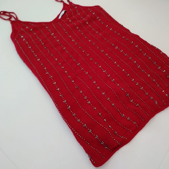 Gorgeous Dex Hand Beaded Tank. SIZE S Crimson with grey silver beading, lined. - Picture 12 of 12